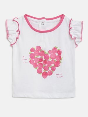 White T-Shirt With Strawberry Print